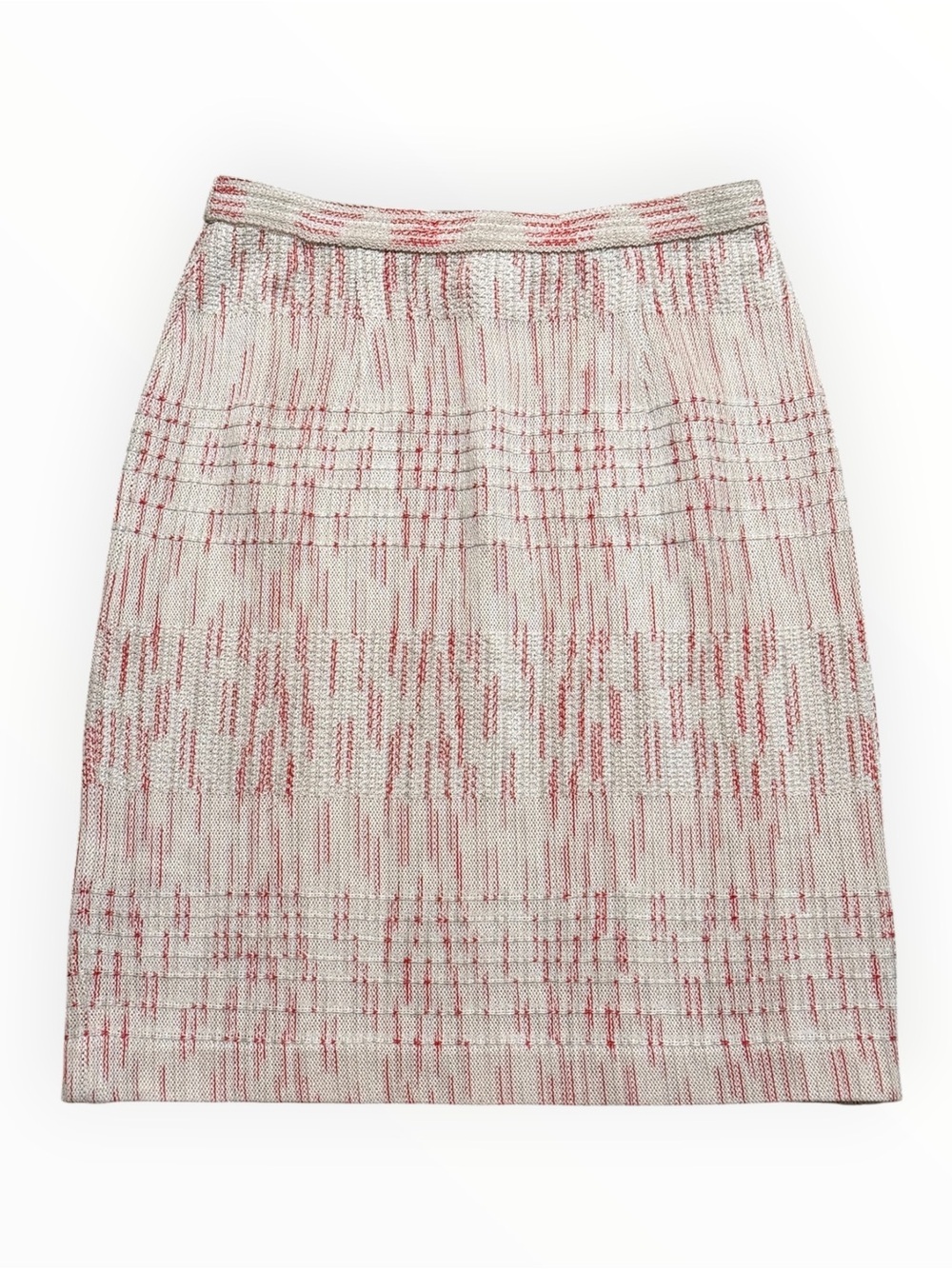 MISOOK White Pink Tweed Texture Pencil Skirt Pull On XS S M Work Date Classic